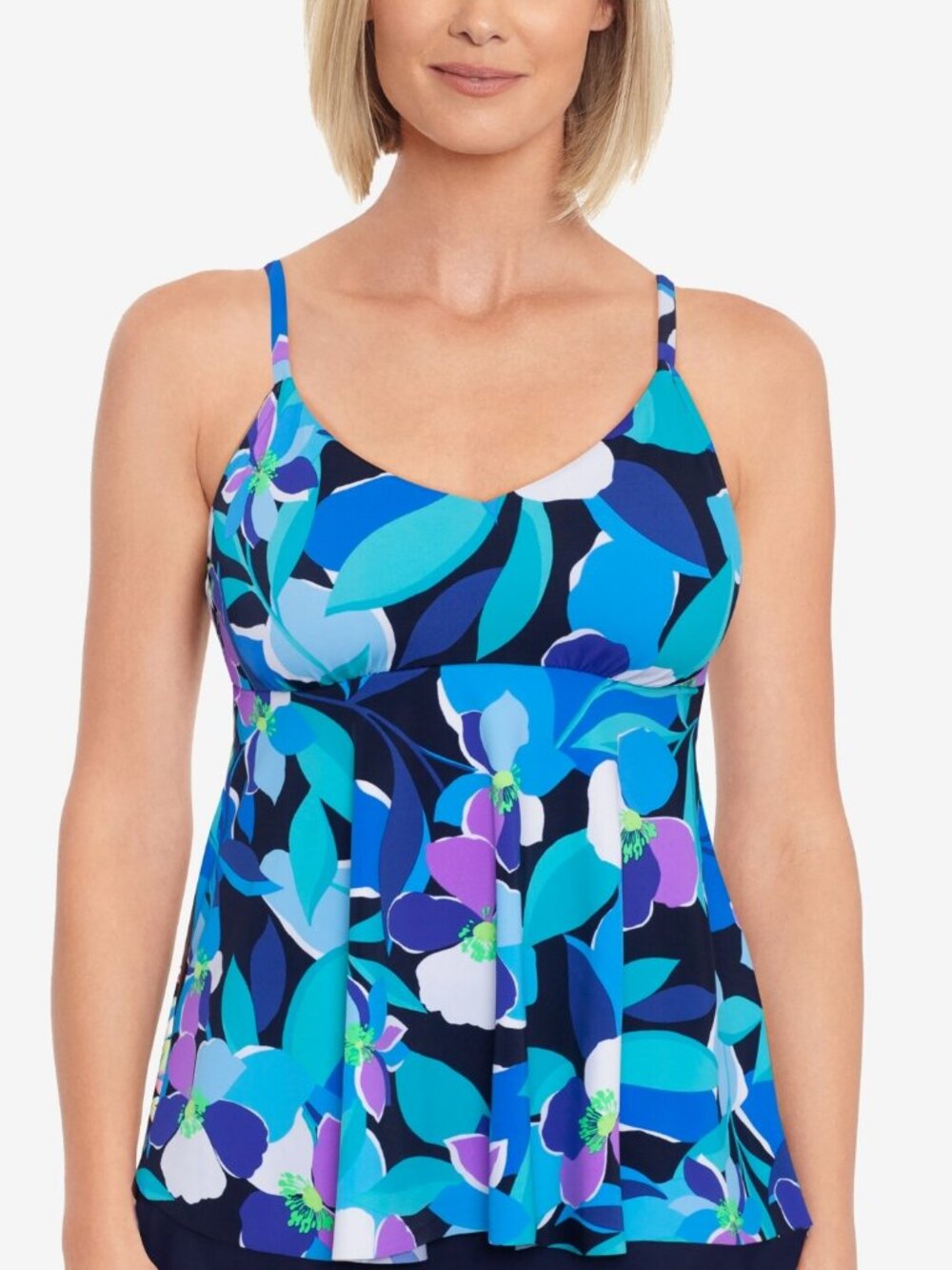 Swim Solutions Women's Blushing Pleated Tankini Swim Top Stretch Size 10